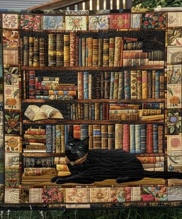 Book Nook Kitty Quilted Blanket