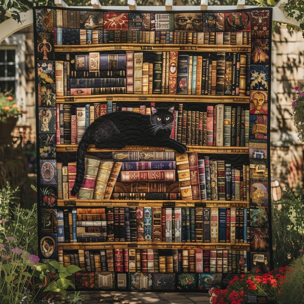 Literary Cat Quilted Blanket