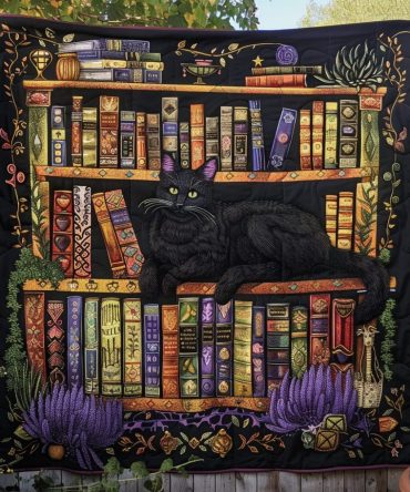 Bibliophile Cat Quilted Blanket