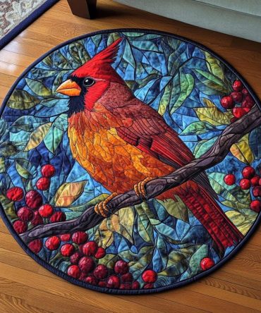 Stained Glass Cardinal Quilted Round Mat