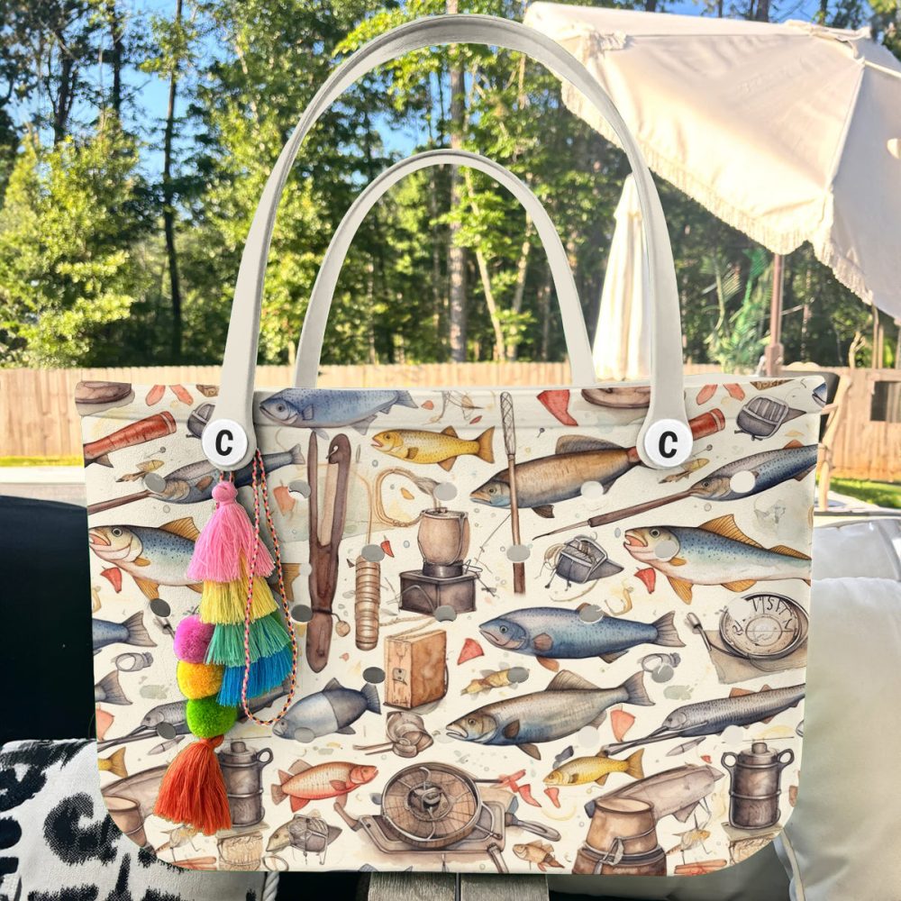 Vintage Fishing Print Tote Bag - Spacious, Durable & Stylish - Perfect For Beach, Groceries & Daily Use - Image 3