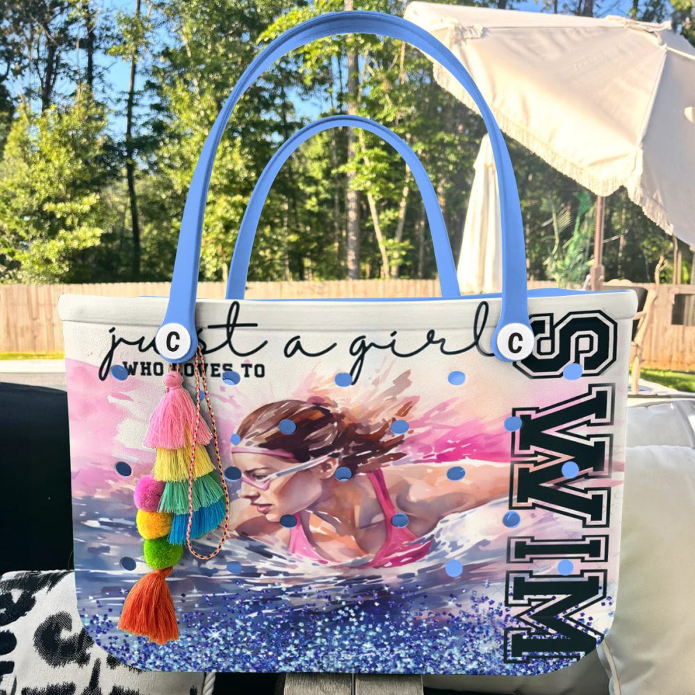 Bucket Tote Bag, Limited Edition Bogg Bag, Beach Bag Love Swimming - Image 2