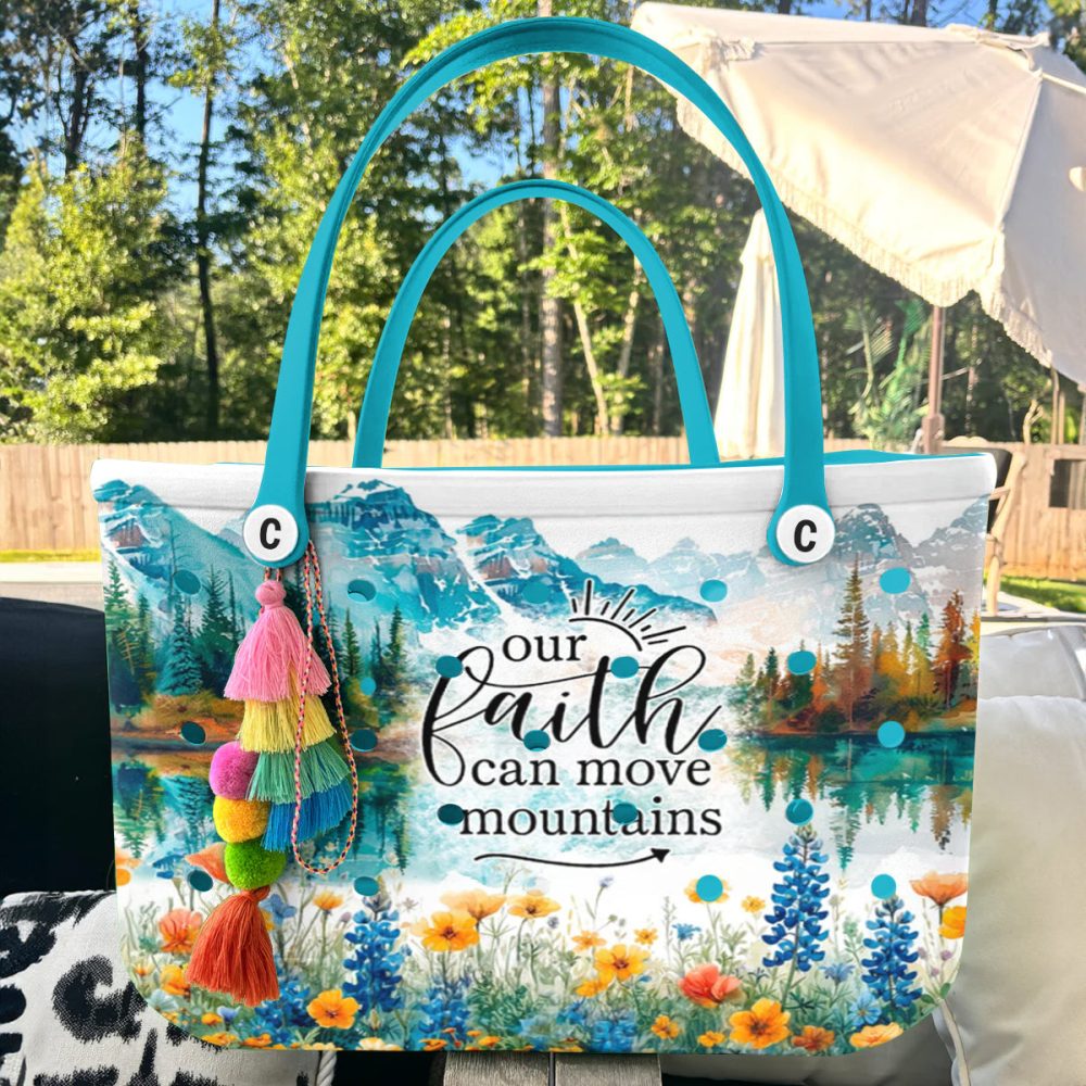 Faith-Inspired Tote Bag - Vibrant Mountain & Floral Design For Everyday Use - Image 5