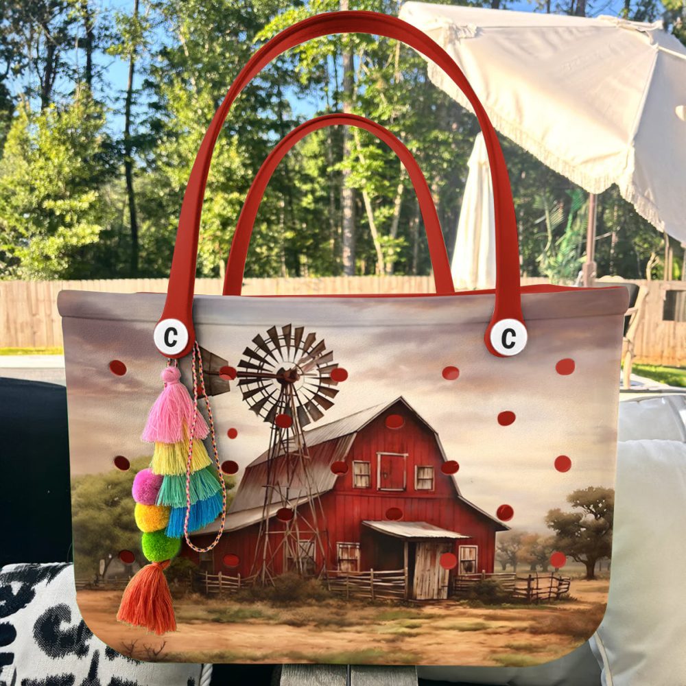 Charming Red Barn Farmhouse Tote Bag – Rustic Style With Durable Design For Everyday Use - Image 5