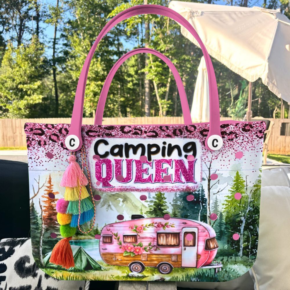 Camping Queen Tote Bag – Stylish Outdoor Adventure Essential With Pink Glitter Design - Image 4