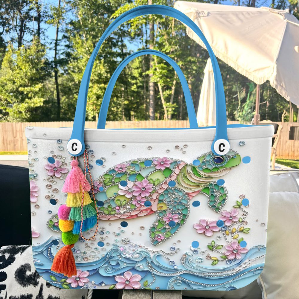 Chic Sea Turtle Tote Bag – Colorful Floral Design, Eco-Friendly Beach & Shopping Bag - Image 3