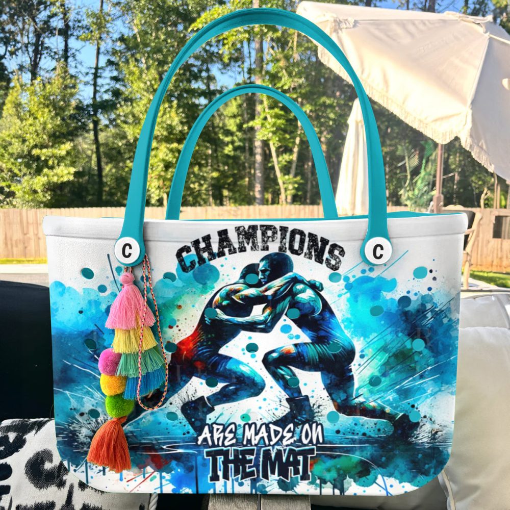 Champion Wrestler Tote Bag – Vibrant Blue Design For Sports Enthusiasts - Image 4