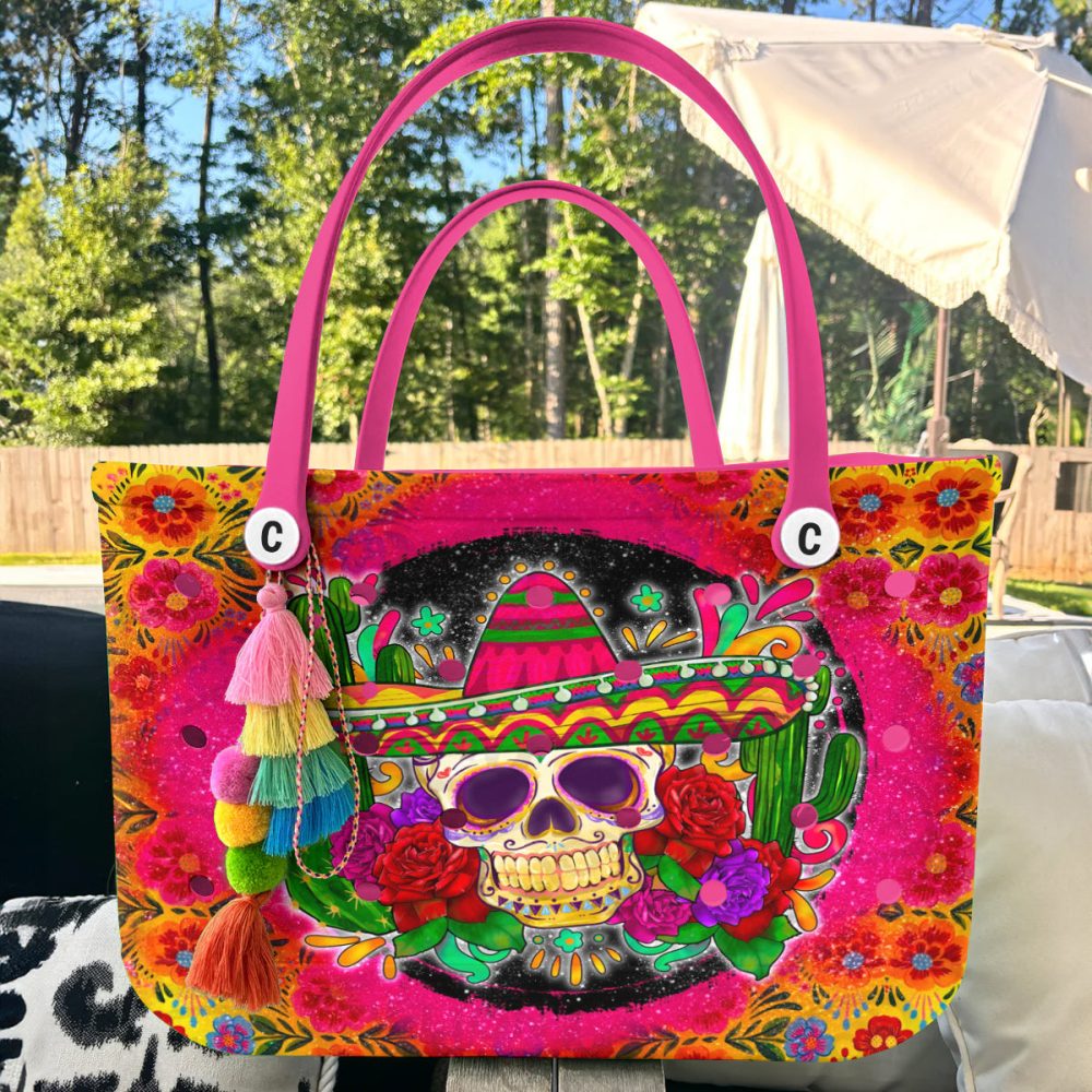 Bucket Tote Bag, Limited Edition Bogg Bag, Beach Bag Rosa Calavera - Image 5