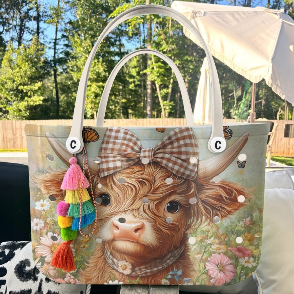 Charming Highland Cow Tote Bag With Bow - Floral Design, Durable & Stylish Handbag - Image 5