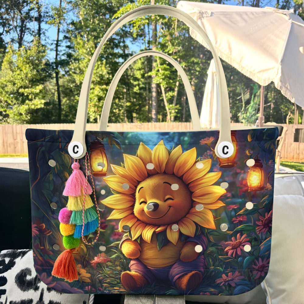 Charming Sunflower Bear Tote Bag - Cute Cartoon Design, Eco-Friendly & Spacious For Everyday Use - Image 5