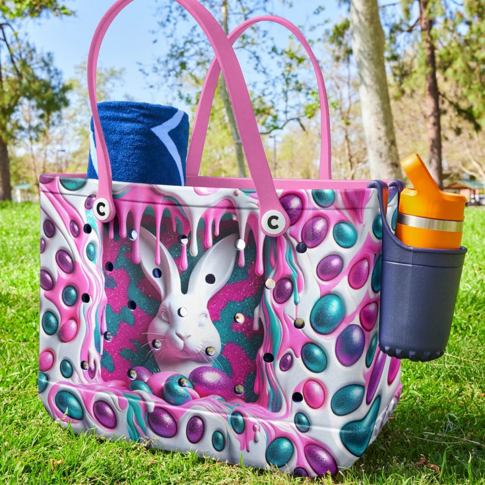 Bucket Tote Bag, Limited Edition Bogg Bag, Beach Bag Easter Bunny Drip - Image 2