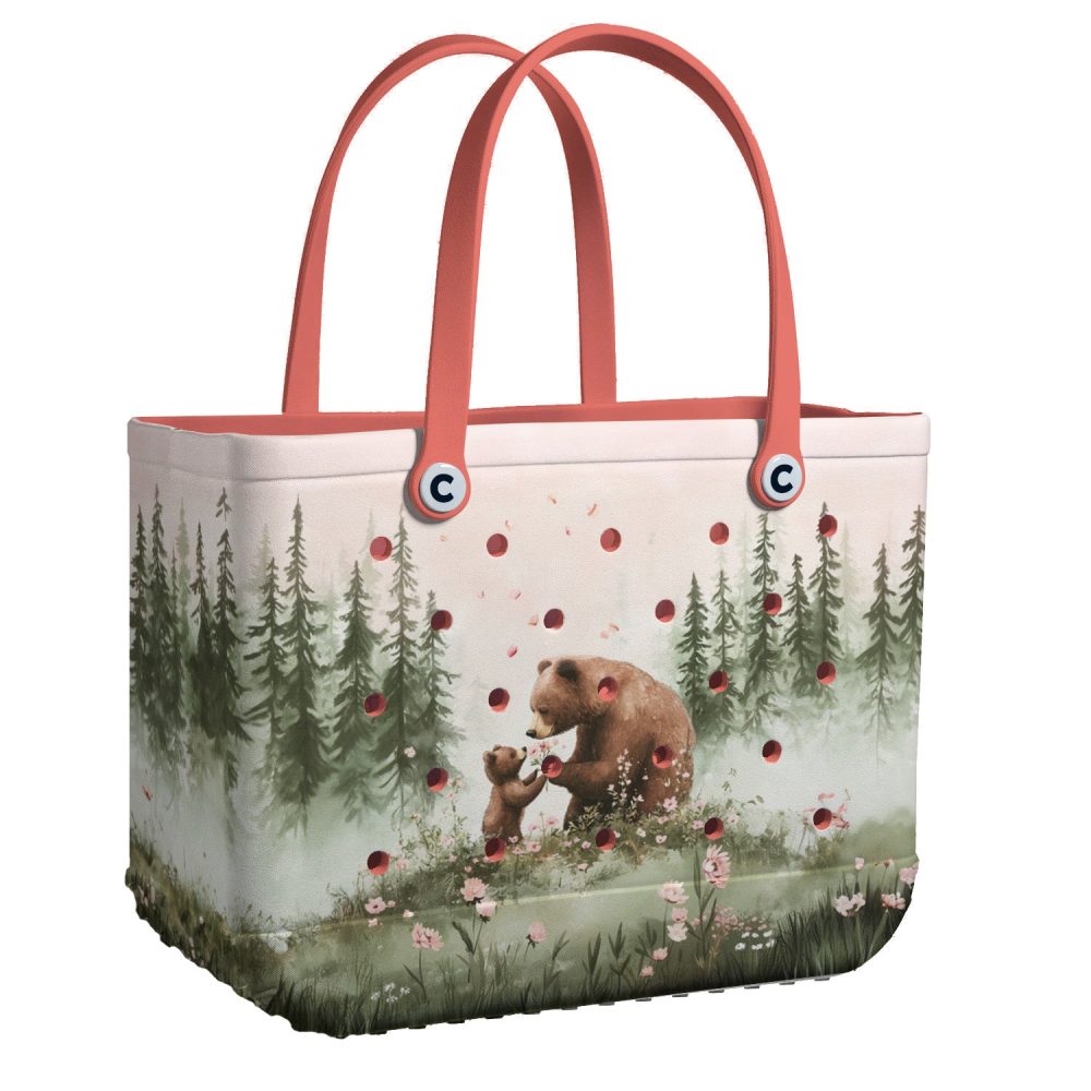 Bucket Tote Bag, Limited Edition Bogg Bag, Beach Bag A Little Bear'S Flowers