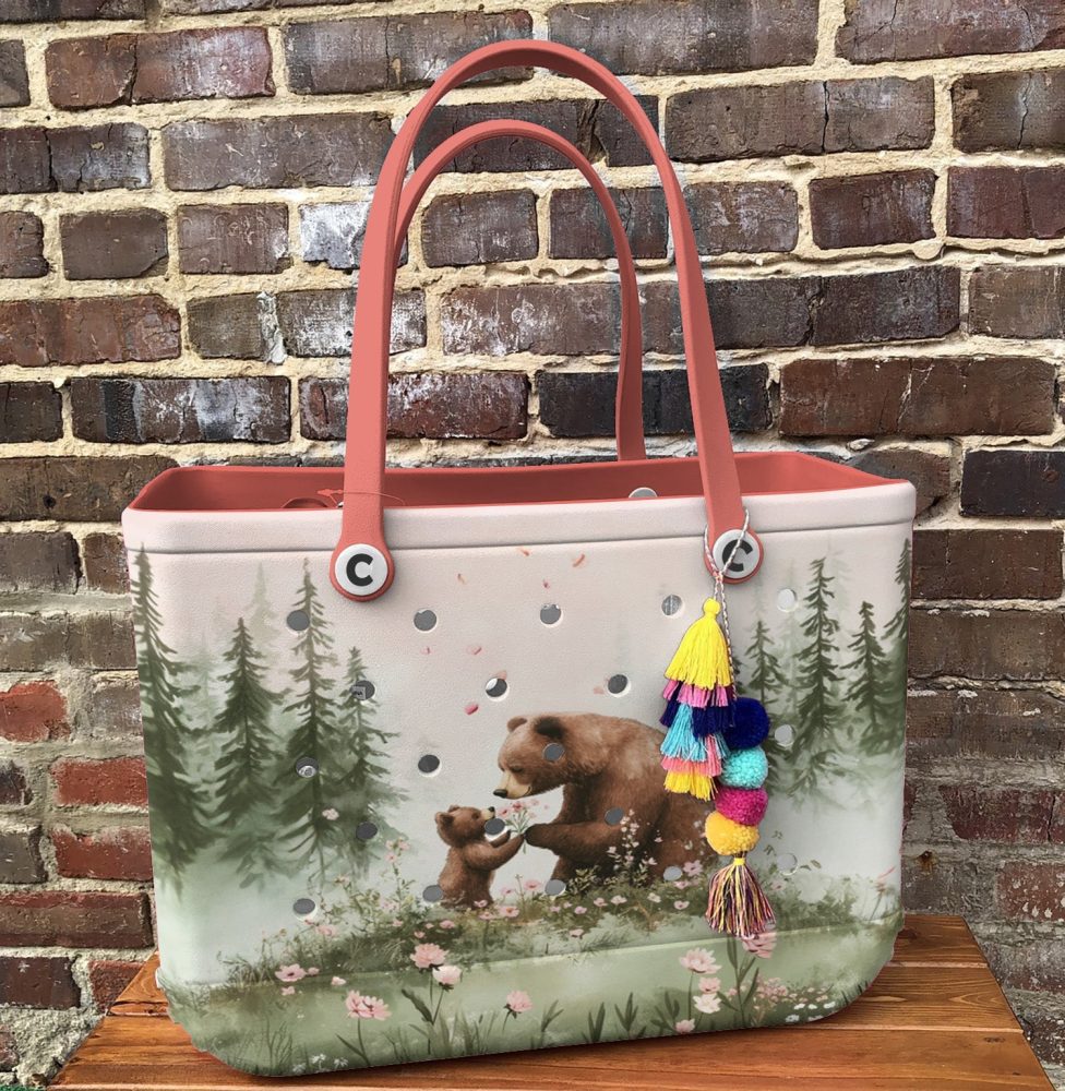 Bucket Tote Bag, Limited Edition Bogg Bag, Beach Bag A Little Bear'S Flowers - Image 4