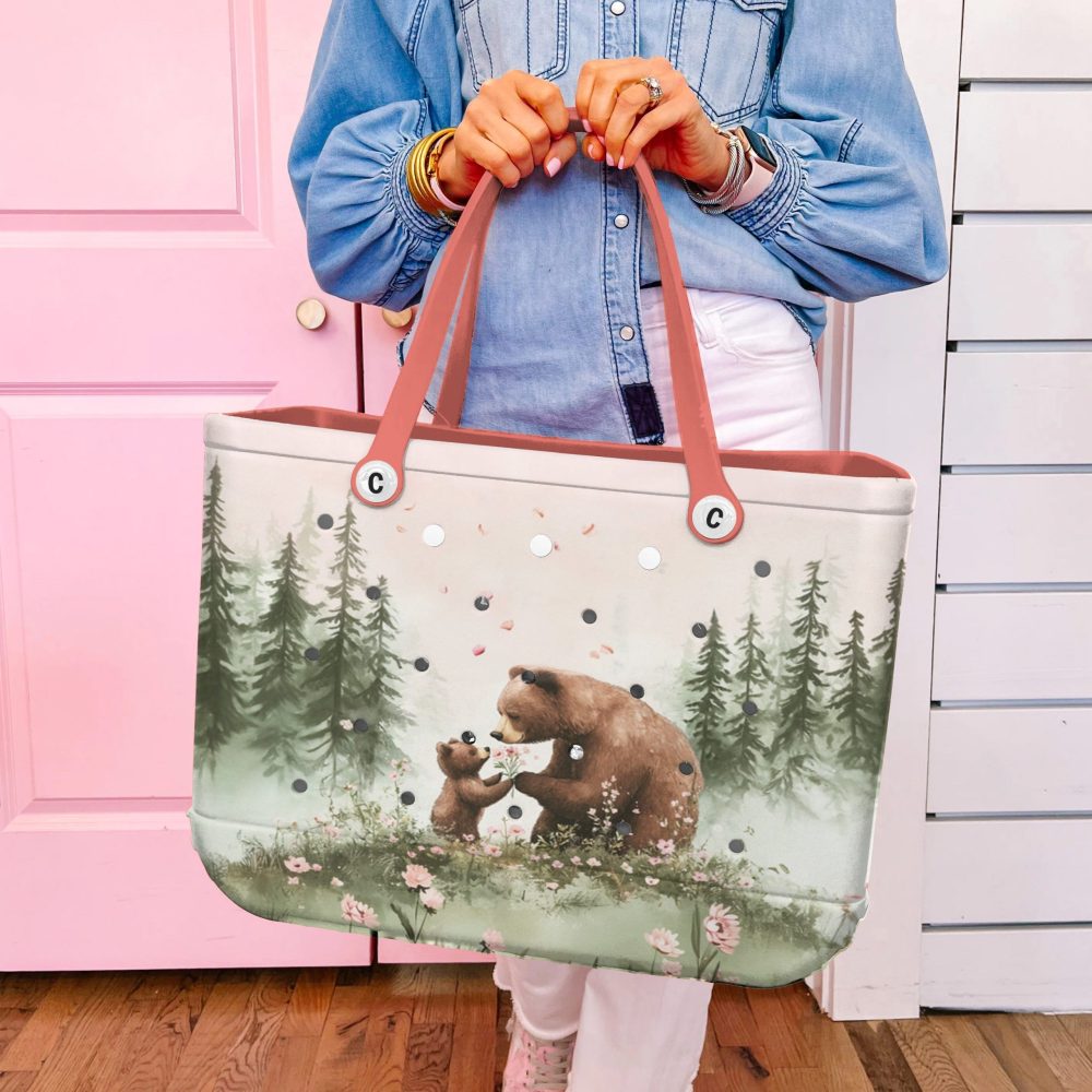 Bucket Tote Bag, Limited Edition Bogg Bag, Beach Bag A Little Bear'S Flowers - Image 3
