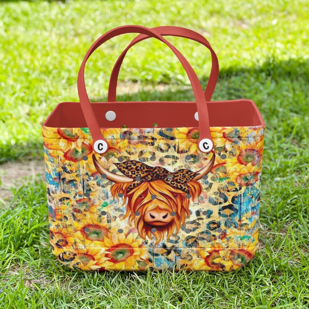 Colorful Highland Cow Tote Bag – Vibrant Sunflower & Leopard Print Design – Perfect Statement Accessory - Image 2