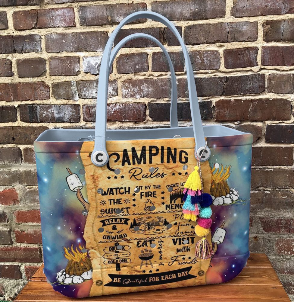 Bucket Tote Bag, Limited Edition Bogg Bag, Beach Bag Camping Rules - Image 2