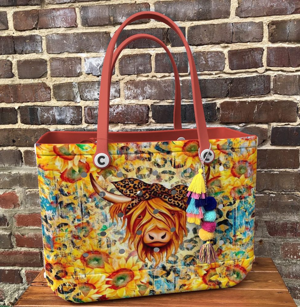 Colorful Highland Cow Tote Bag – Vibrant Sunflower & Leopard Print Design – Perfect Statement Accessory - Image 4