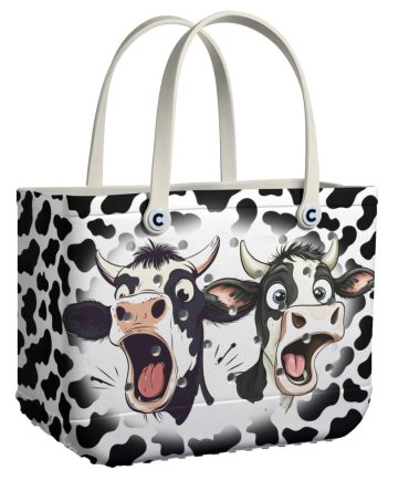 Quirky Cow Print Tote Bag - Fun Cartoon Design, Spacious & Stylish