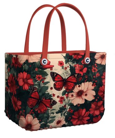 Vibrant Red Butterfly & Floral Tote Bag – Stylish, Eco-Friendly & Spacious For Everyday Use