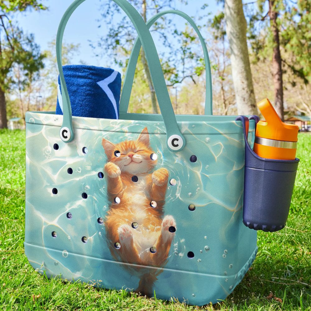 Bucket Tote Bag, Limited Edition Bogg Bag, Beach Bag Aquatic Kitty - Image 4
