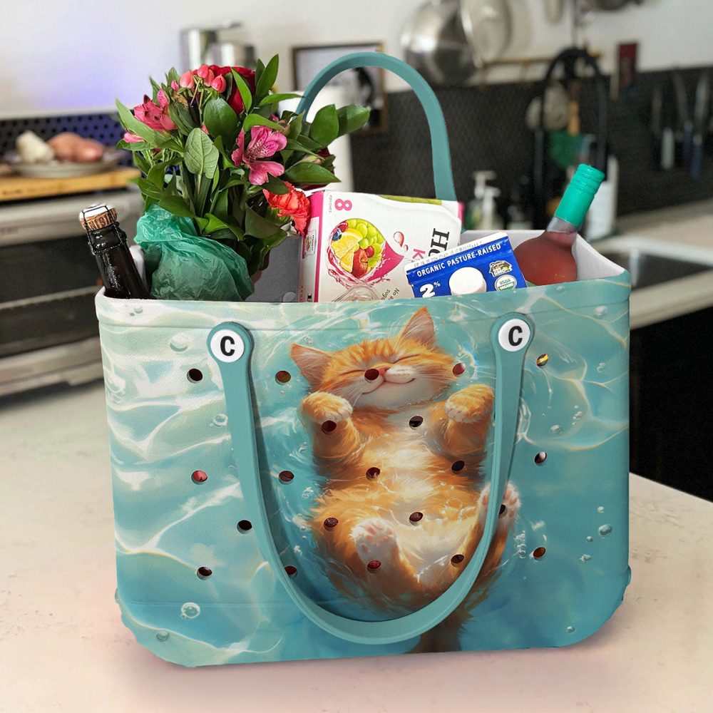 Bucket Tote Bag, Limited Edition Bogg Bag, Beach Bag Aquatic Kitty - Image 5