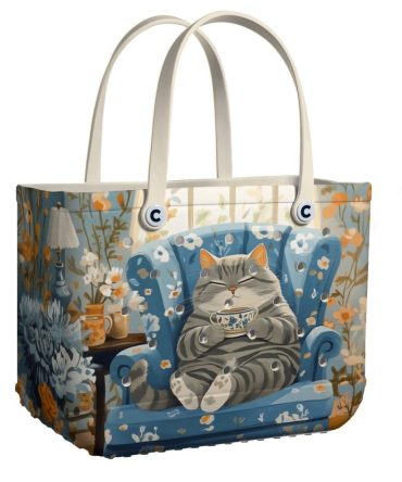 Bucket Tote Bag, Limited Edition Bogg Bag, Beach Bag Purrfect Tea Time