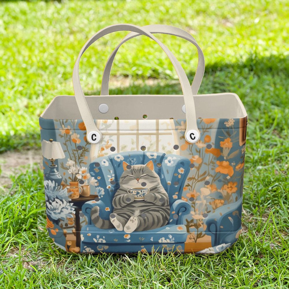 Bucket Tote Bag, Limited Edition Bogg Bag, Beach Bag Purrfect Tea Time - Image 2