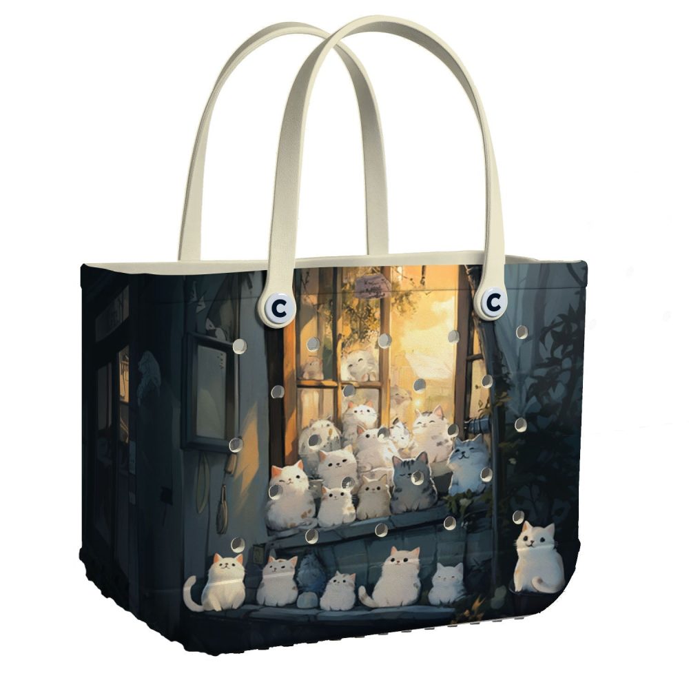 Bucket Tote Bag, Limited Edition Bogg Bag, Beach Bag Kitty Window