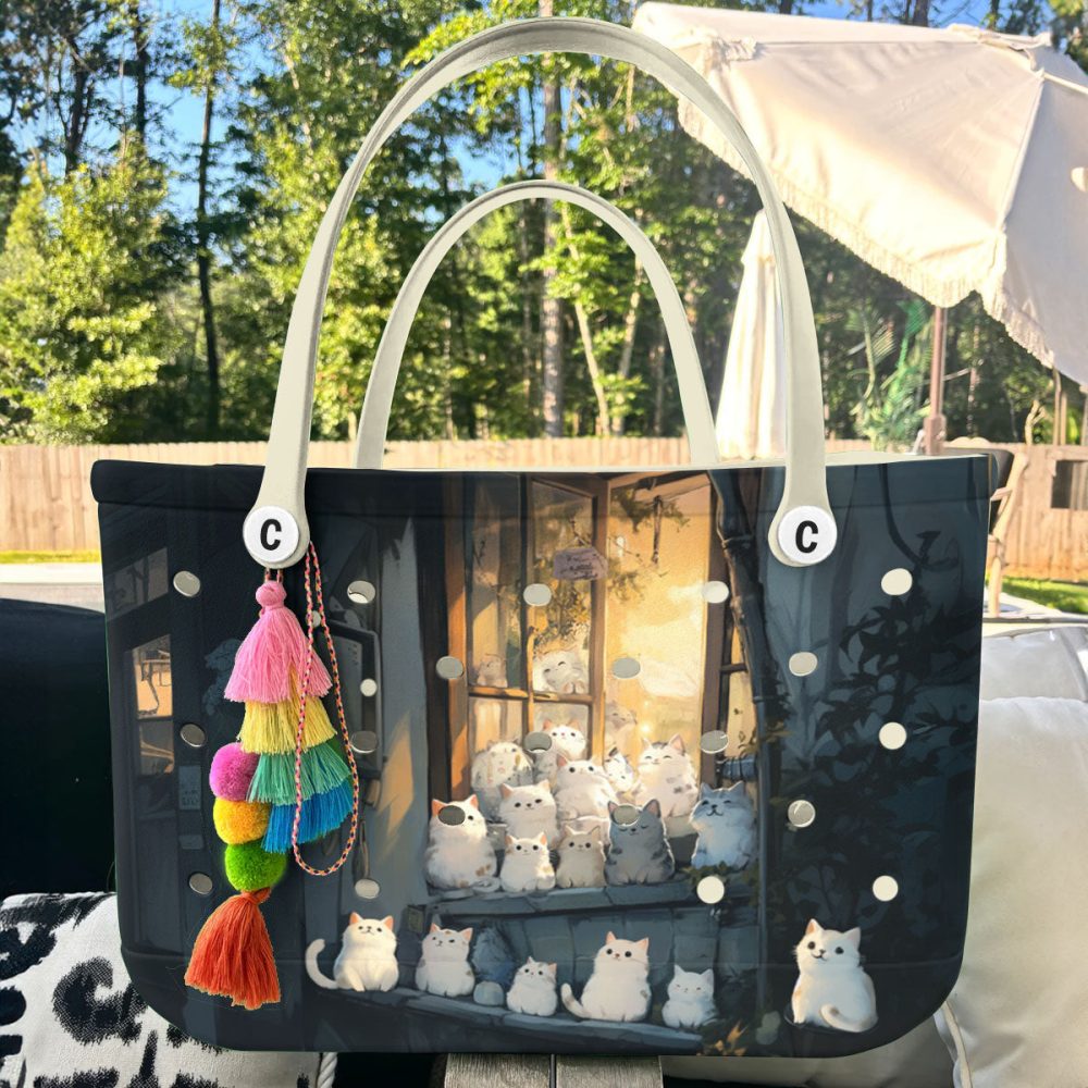 Bucket Tote Bag, Limited Edition Bogg Bag, Beach Bag Kitty Window - Image 5