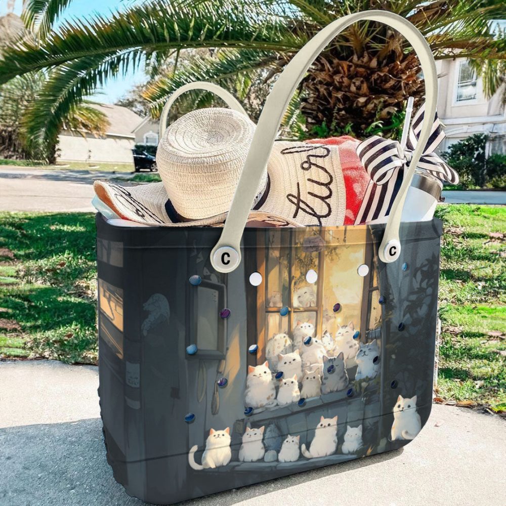 Bucket Tote Bag, Limited Edition Bogg Bag, Beach Bag Kitty Window - Image 4