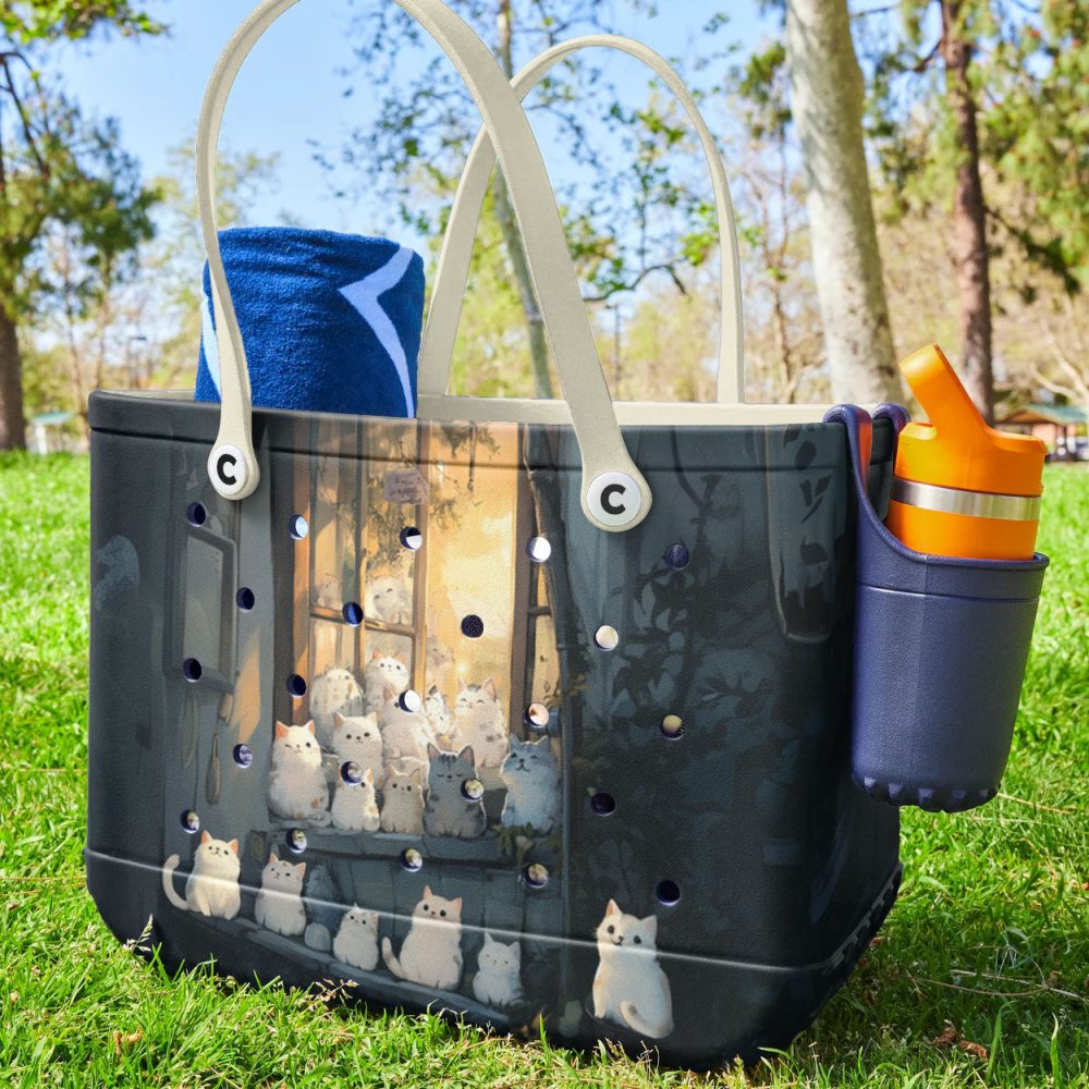 Bucket Tote Bag, Limited Edition Bogg Bag, Beach Bag Kitty Window - Image 3