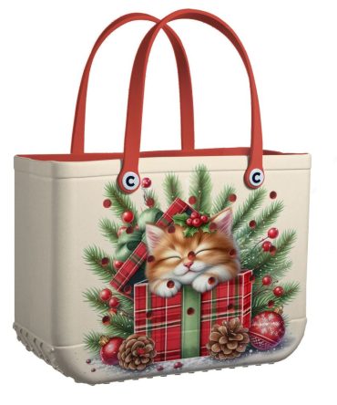 Bucket Tote Bag, Limited Edition Bogg Bag, Beach Bag Yuletide Kitty