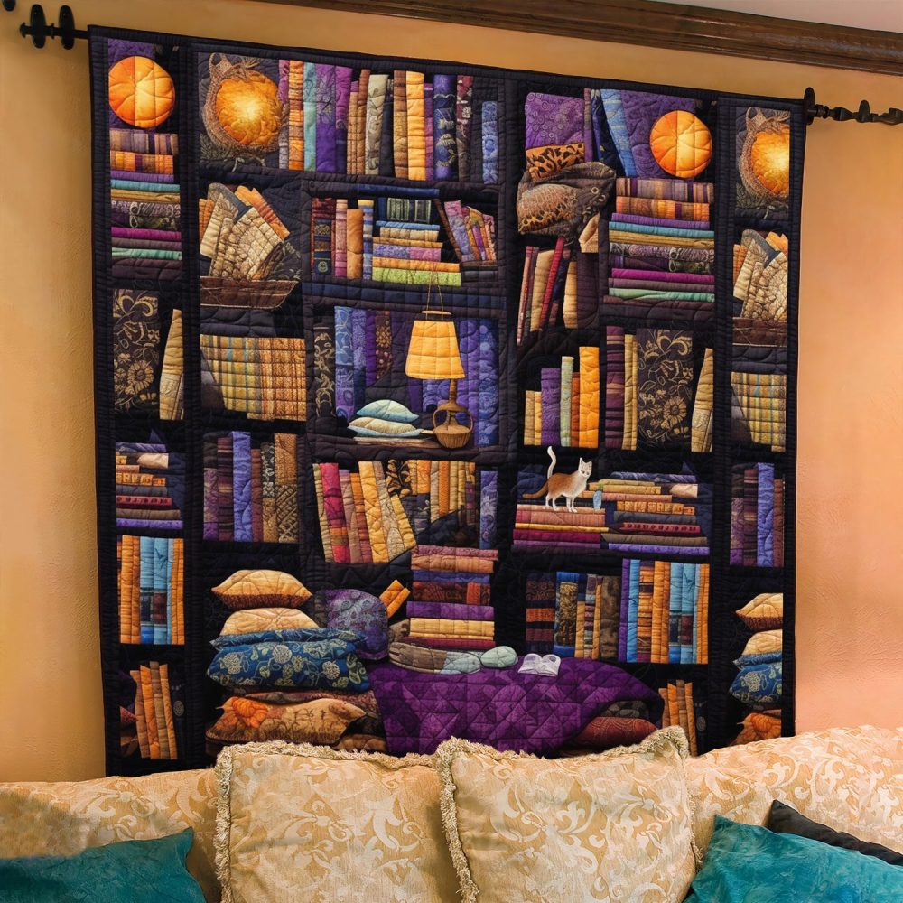 Vintage Bookshelf Quilted Blanket - Image 3
