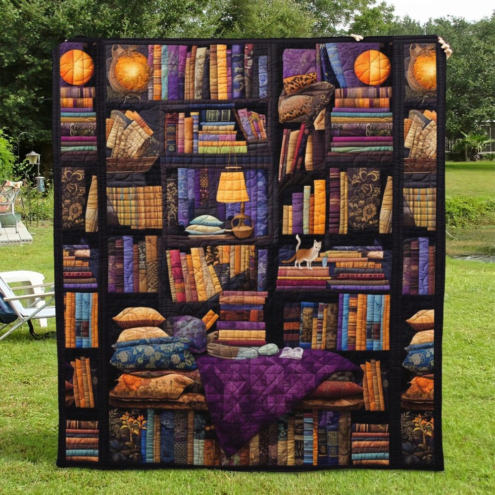 Vintage Bookshelf Quilted Blanket - Image 2