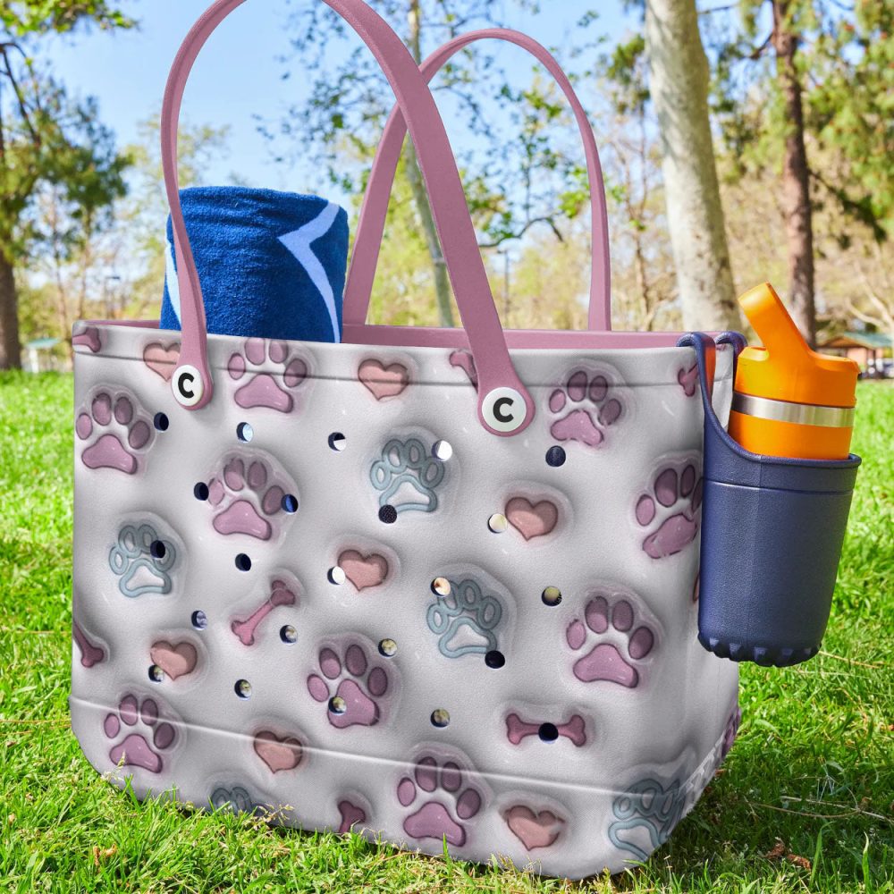 Stylish Pink Paw Print Tote Bag - Perfect For Pet Lovers & Everyday Use! - Image 3