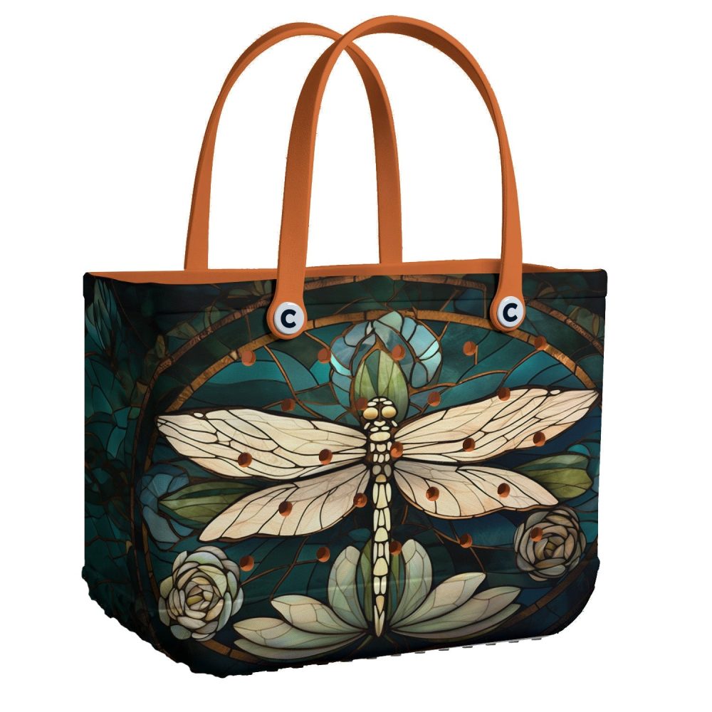 Elegant Dragonfly Tote Bag – Vibrant Stained Glass Design, Durable & Stylish For Everyday Use