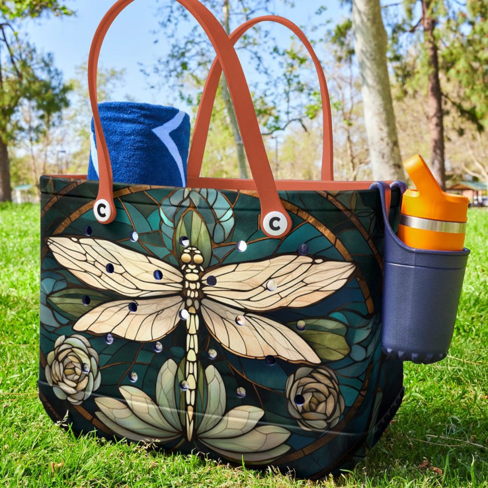 Elegant Dragonfly Tote Bag – Vibrant Stained Glass Design, Durable & Stylish For Everyday Use - Image 4