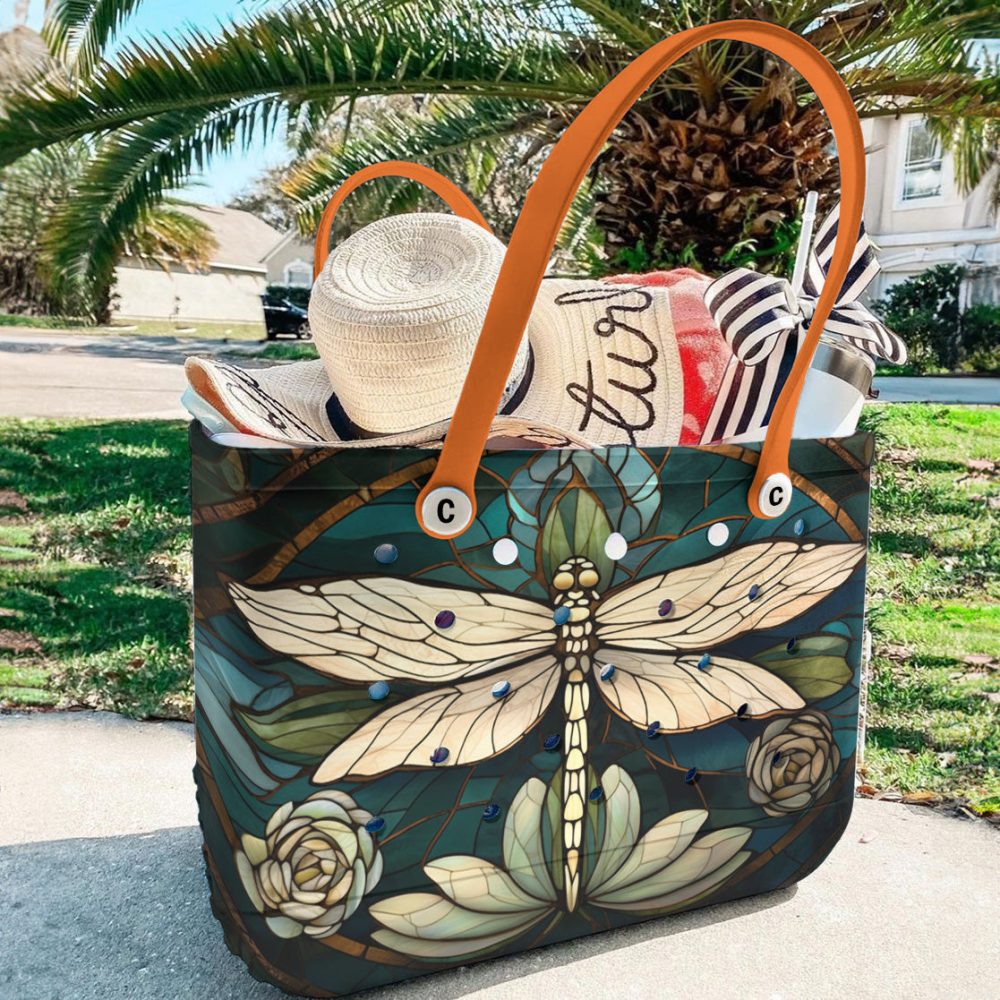 Elegant Dragonfly Tote Bag – Vibrant Stained Glass Design, Durable & Stylish For Everyday Use - Image 3