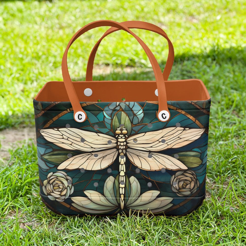 Elegant Dragonfly Tote Bag – Vibrant Stained Glass Design, Durable & Stylish For Everyday Use - Image 2