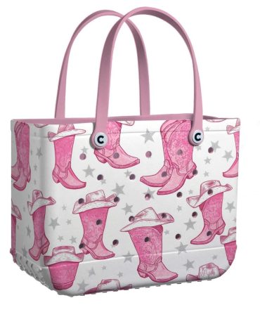 Stylish Pink Western Boot Print Tote Bag - Durable & Trendy For Everyday Use