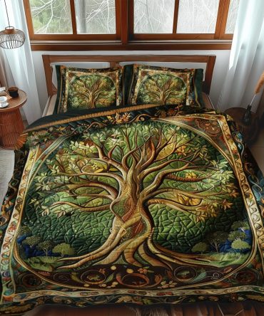 Vibrant Tree Of Life 3-Piece Quilted Bedding Set