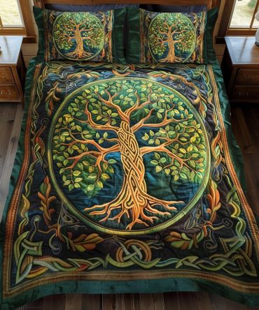 Celtic Tree Of Life Art 3-Piece Quilted Bedding Set