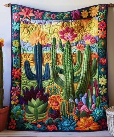 Desert Botanical Cactus Quilted Blanket