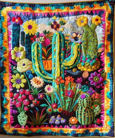 Desert Bloom Cactus Quilted Blanket