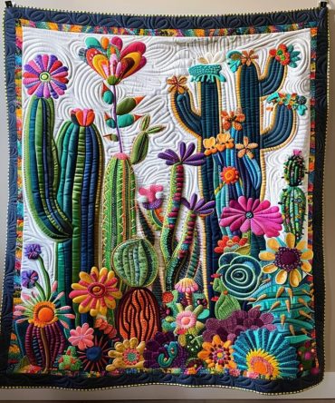 Flowering Cactus Quilted Blanket