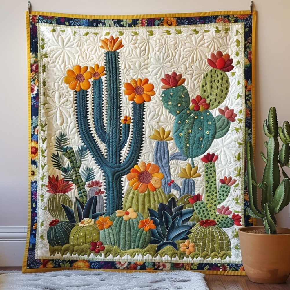 Cactus Blooming Quilted Blanket