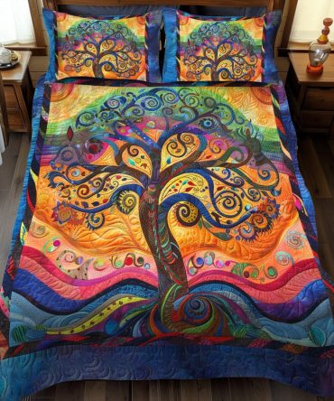 Tree Of Life Patterned 3-Piece Quilted Bedding Set