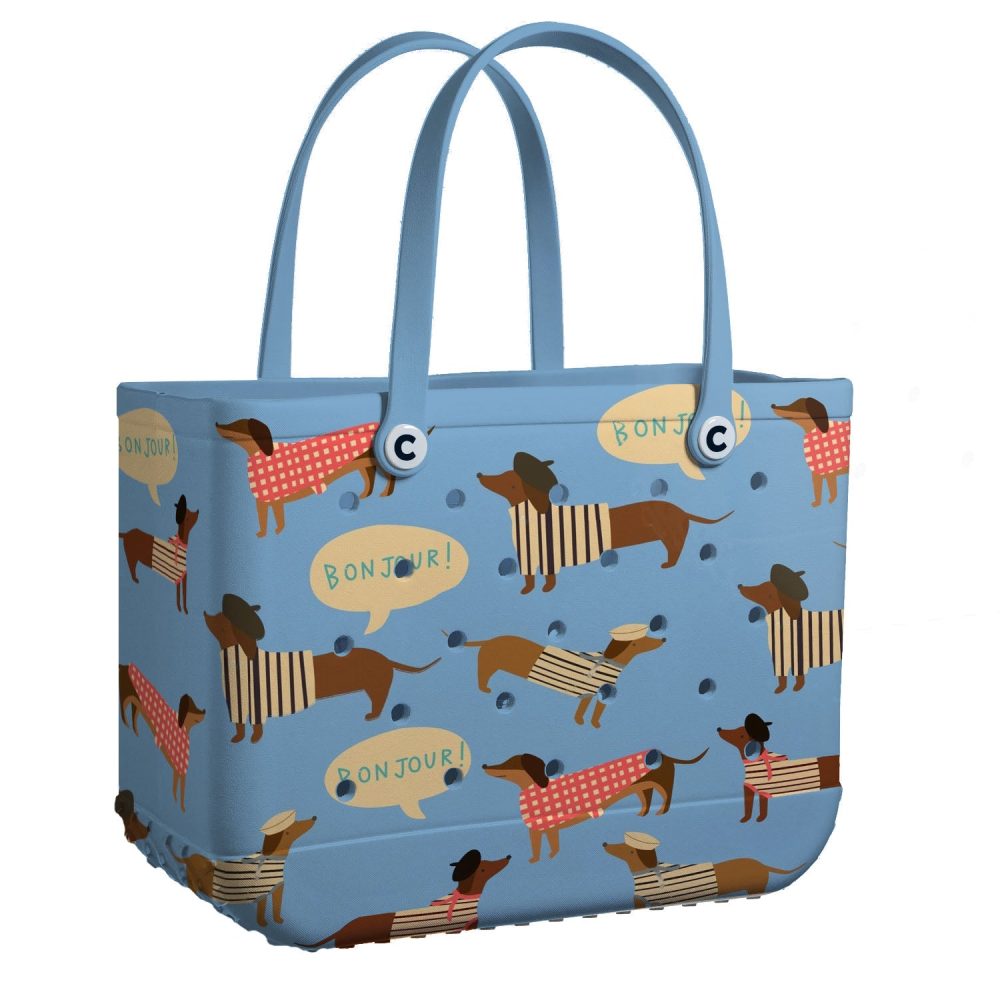 Bucket Tote Bag, Limited Edition Bogg Bag, Beach Bag Bonjour Dachshunds