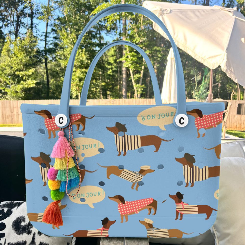 Bucket Tote Bag, Limited Edition Bogg Bag, Beach Bag Bonjour Dachshunds - Image 5