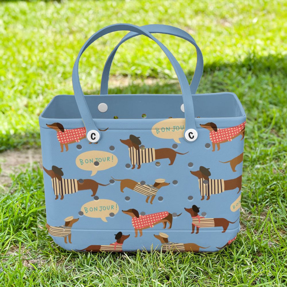 Bucket Tote Bag, Limited Edition Bogg Bag, Beach Bag Bonjour Dachshunds - Image 2